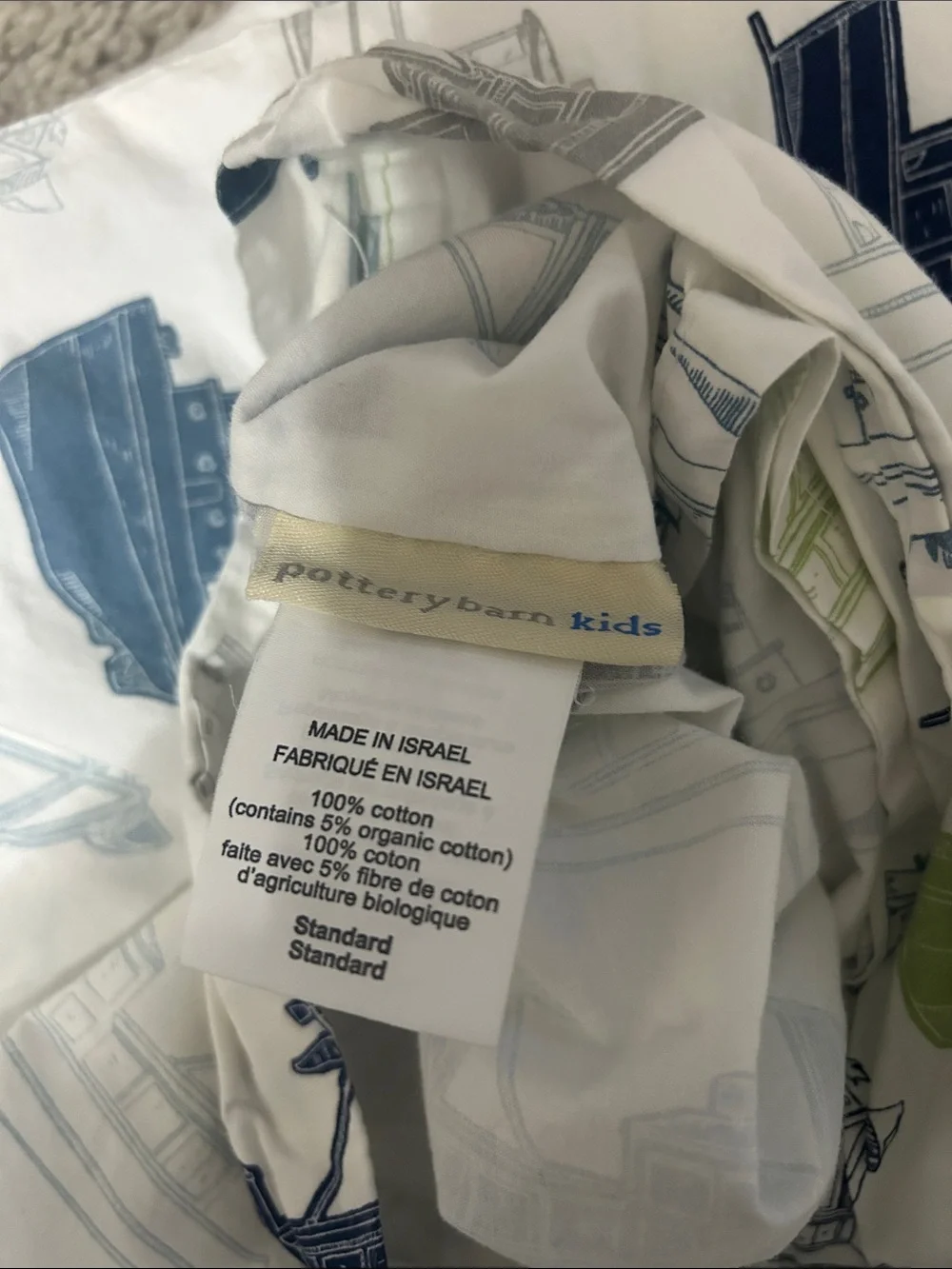 Pottery Barn Kids Boat Print  Twin Navy, Light Blue & Green Sheet set 3 pcs